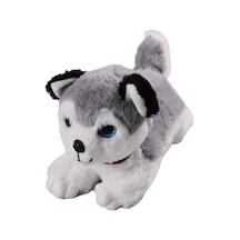 Havlayan Sesli Köpek Peluş Oyuncak Uyku Arkadaşı Hediyelik Peluş Yatan Köpek 35 Cm Gri