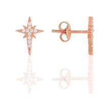 Gümüş Rose Zirkon Taşlı Kutup Yıldızı Küpe N11.47719