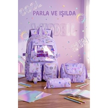 Waddell Kawaii Kore Tarzi Twil Kumas Desenli Sirt Cantasi Beslenme Cantasi Ve Kalemlikli Uclu Se Mor