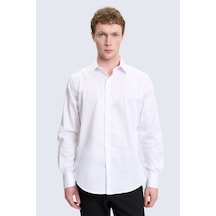 Hatemoğlu Beyaz Comfort Fit Slim Yaka 100% Pamuk Uzun Kollu Damatlık Gömlek