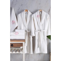 Newhome Mimoza2 6 Parça Kutulu %100 Pamuk Aile Bornoz Seti Krem/krem Karışık