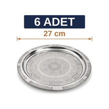 Binbir Trend 27 Cm Otantik Desenli Krom Çelik Kebap, Izgara, Meze Ve Servis Tabağı 6 Adet