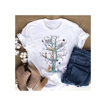 Tarzsokak Kırmızı Etiket Kedi Desenli Kadın T-shirt Mod73 08570 Beyaz