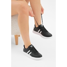 Tonny Black Kalın Faylon Hafif Taban Şeritli Bağcıklı Unisex Siyah Beyaz Spor Ayakkabı Tbprf020 Siyah Beyaz