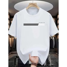 Tarzsokak Unisex Paris Baskılı Oversize %100 Pamuk Beyaz