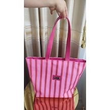 Alyalmila Pembe Çizgili Plaj Çantası