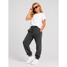 Giyicem Kız Çocuk 3 İplik Şardonlu Lastik Paça Rahat Kalıp Eşofman Altı G2027-4 Gri