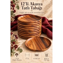 Atbyhome 12'li Akasya Ahşap Tatlı Tabağı Seti 17 Cm - Doğal Yuvarlak Pasta Çay Saati Sunum Tabağı Kahverengi
