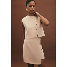 Sateen Lucy Mini Etek - Bej Bej