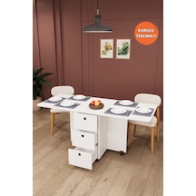 Lüks Katlanır Mutfak Yemek Masası %100 MDF Pratik Çekmeceli Çalışma Masası  KM100