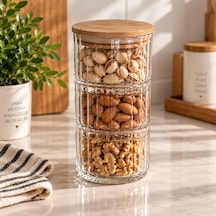Bambu Kapaklı 3 Katlı Cam Saklama Kabı Seti 3x260 Ml