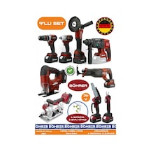 Böhrer Ba01083k 9 Makine Kombo Set 6 Akülü 2 Şarjlı Kömürsüz V598 5ah Profesyonel - Red Kırmızı