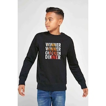 Tshirthane Pubg Wınner Kadın Baskılı Unisex Çocuk Siyah Sweatshirt
