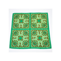 Tikitonki Kare Kesim Etnik Desenli Yeşil Saten Eşarp 90x90 Yeşil Yeşil