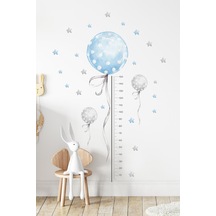 Mavi Balonlu Boy Ölçer Duvar Sticker Mavi