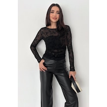 Noa & Noa Kadın Transparan Çiçek Desenli Bluz Midnight Bloom Siyah