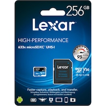 Lexar 633x 256 GB MicroSDXC Class 10 UHS-I Hafıza Kartı + Adaptör