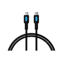 Coral Type C-c Power Delivery Hızlı Şarj Kablosu, Siyah Kablo, Mavi/siyah Uçlar 150 Cm