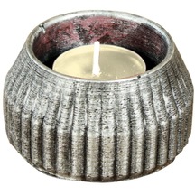 Şamdan Dekoratif Mumluk Altın Şamdan Tealight Mum Uyumlu Çizgili Model - Gümüş Eskitme