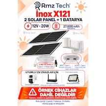 İnox X121 12v 20w Solar Panel Seti 27.600 Mah Batarya Kamera Modem Kamp İçin 2 Metre Kablo
