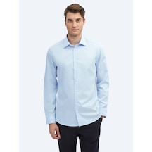 Kip Koyu Mavi Düz Slim Fit Dokuma Klasik %100 Pamuk Gömlek