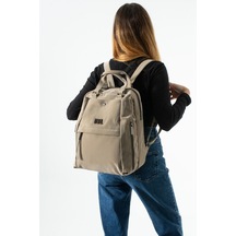 Baginn Nubuk-süet Dokulu Kadın Sırt Çantası Vegan Deri 35 29 Cm İster Elde İster Sırtta Fonksiyonel 19a Bej