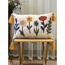 Tekli Punch İşlemeli Çiçekli Flowers Pançlı Nakışlı Dekoratif Kırlent Kılıfı 35x50 Sarı