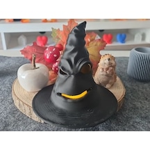 3d Baskı Cadı Şapkası Tealight Mumluk Işıklı Yüz Detaylı Cadılar Bayramı Feneri Masa Süsü Siyah Diğer