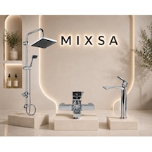 Lüx Premium Krom Robot Duş Seti Kare Banyo Bataryası Çanak Lavabo Bataryası 3'lü Set Zarif Ve Şık Tasarım