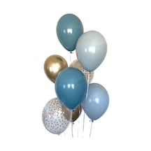 Derin Okyanus Fırtına Mavisi Gold Konfetili Balon Seti A
