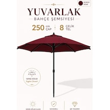 Alubrella Yuvarlak Bahçe, Güneş Şemsiyesi Bordo 250 Cm Çap/8 Çelik Tel Bidonsuz