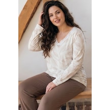 Siyah İnci Desenli Büyük Beden Battal Boy Viskon Örme Pijama Takım 26224805 Çok Renkli