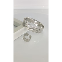 Gümüş Rengi Çelik Kelepçe Ve Yüzük 312 Gümüş - Rose Gold