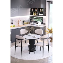 Avvio Lyon Bohem Lake Mdf Ayak Siyah Polo Sandalye 90x90 Yemek Masası Mutfak Masası Masa Sandalye Takımı Beyaz