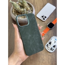 Apple iPhone 13 Pro Max Uyumlu Kadife Yüzeyli Magsafe Uyumlu Premium Kılıf Soocase691 Haki