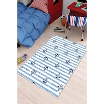 Mavi Kaymaz Tabanlı Denizci Temalı Çocuk Halısı Ar029n11