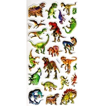 Sticker Kabartmalı Yaldızlı Stiker Çıkartma Etiket Haa041 -23x12 Cm- Vahşi Dinozorlar Çok Renkli