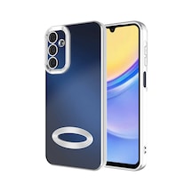 Fibaks Galaxy A15 Uyumlu Kılıf Kamera Lens Korumalı Şeffaf Renkli Logo Gösteren Parlak Kapak Gümüş