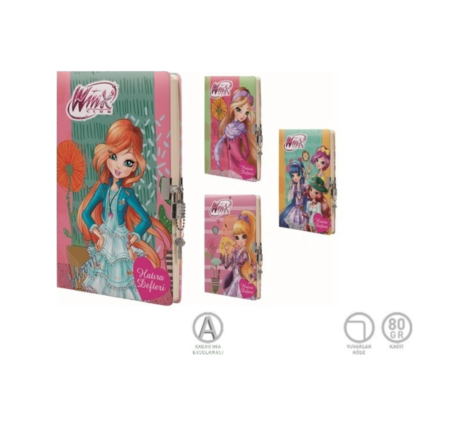 Winx Kilitli Ip Dikişli Sert Kapak Hatıra Defteri 14x20cm 96 Yaprak 1 Adet 3431 Karışık