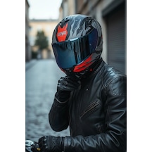 Gıvı 50.x Sharkbıte Mat  1 Renkli 1 Şeffaf Vizörlü Motosiklet Kask Lacivert Vizör + Şeffaf