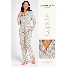 Pierre Cardin Gömlek Yaka Desenli Kadın Pijama Takımı Krem