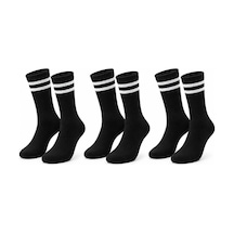 Siyah Çorap Beyaz Çizgili 3'lü Set Unisex Uzun Soket Günlük Spor Rahat Kolej Stil Çorap Seti Renk: Siyah, Beden: 39-44, Adet: 3 Diğer