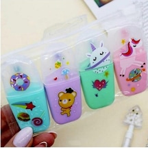 Şeker Unicorn Fosforlu Kalem 4 Renk 1 Paket 4 Lü Mini Unicorn İşaretleme Kalemi Şeffaf Kalemlik İçinde Çok Renkli