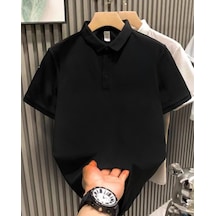 Barlashive Erkek Polo Yaka Tişört Düğmeli Pike Düz T-shirt - Siyah Çok Renkli