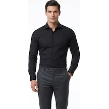 UKİ Uki Siyah Saten Slim Fit Klasik Gömlek SİYAH