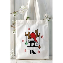 Art Hediye R Harfi Yeniyıl Hediye Noel Christmas Baskılı Bez Omuz Çantası Çift Taraflı Kişiye Özel Model 21 Çok Renkli