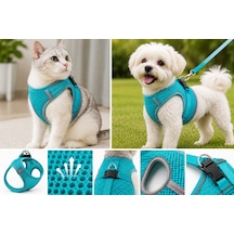 Nefes Alan Kumaş Air Mesh Kedi Köpek Göğüs Tasması Medium 44x48 Cm Turkuaz