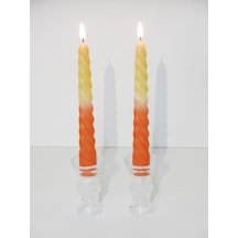 2Li Turuncu-Sarı Burgulu Şamdan Mum Seti