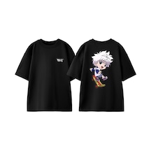 Thewert Chibi Young Hunter Tasarım Sırt Baskılı Pamuk Siyah Oversize T-shirt