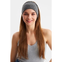 2'li Çift Taraflı Kullanım Alternatifli Pamuklu Penye, Kaymaz, Hafif, Spor Saç Bandı Bandana - Tek Ebat / Füme Füme